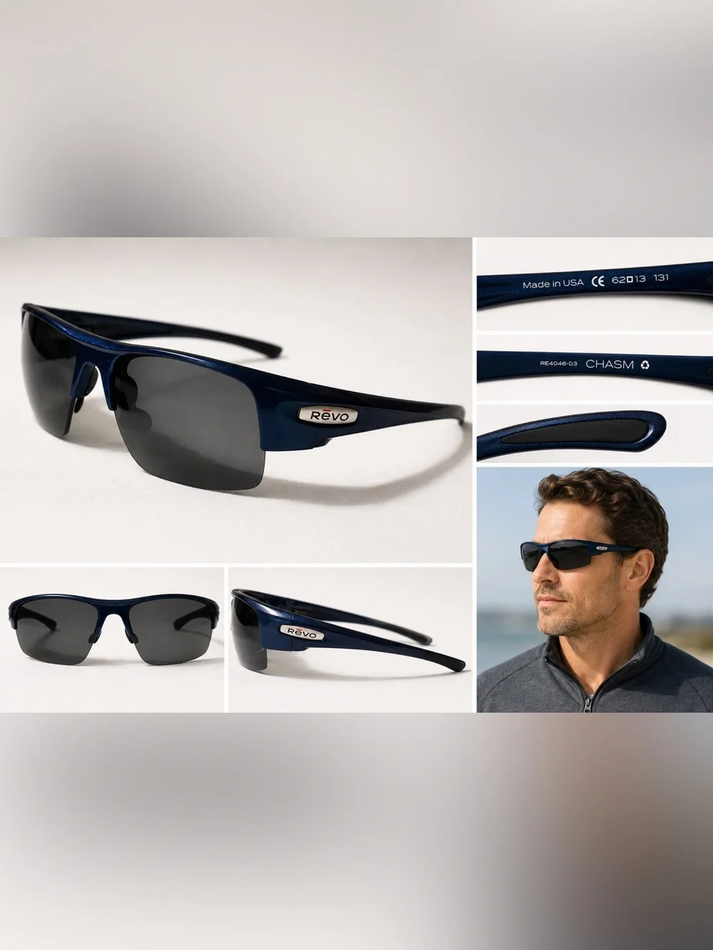 Revo Men’s Swim Sunglasses - Navy Frames with Gray Lenses